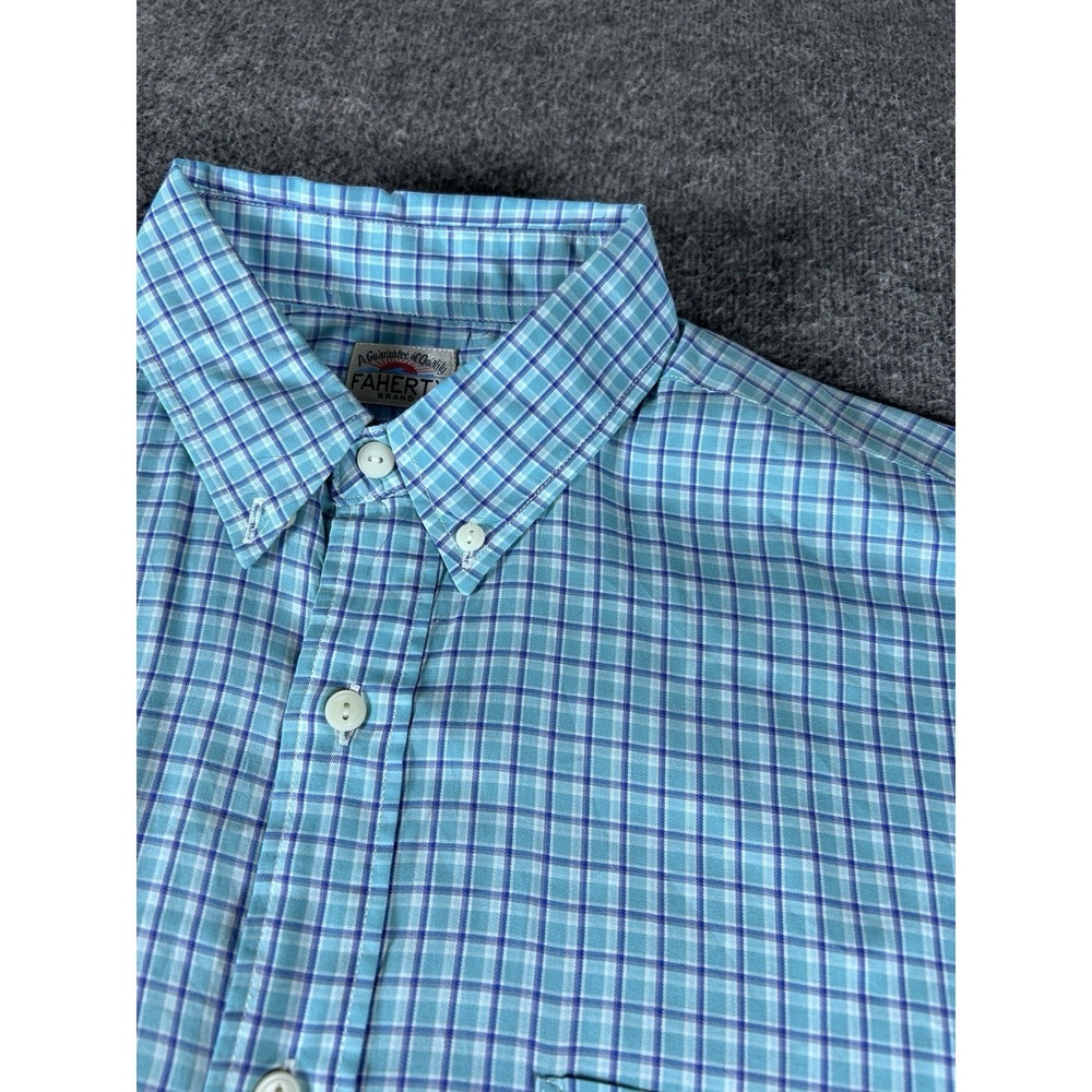 Faherty Long Sleeve Shirt Men Size M Green BluePlaid Button Up Casual
